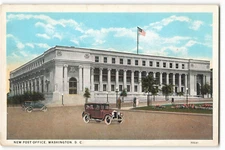 Postcard New Post Office street scene classic cars, Washington, D.C., VPC01.