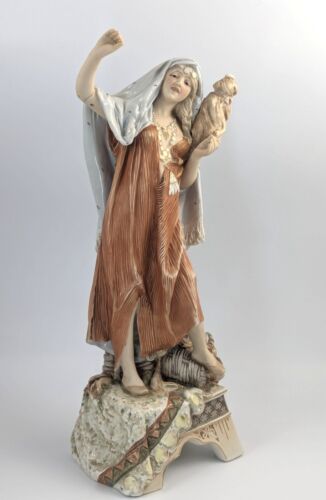Royal Dux antique "Wool Spinner" girl tall figure, 19th Century, No. 466, 42 cm - Picture 2 of 13