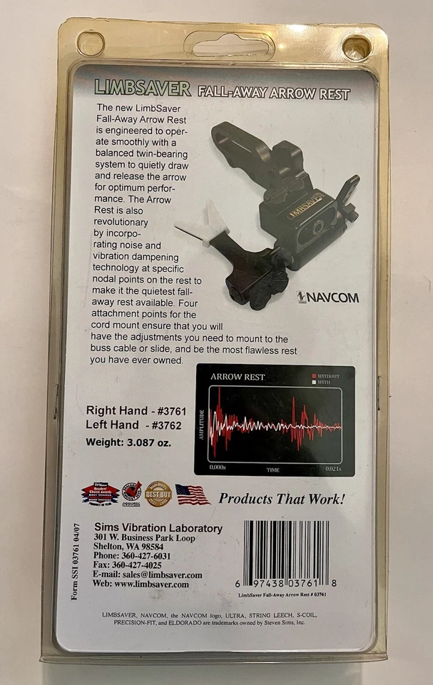 SIMS VIBRATION LABORATORY LIMBSAVER FALL-AWAY DROP-AWAY BOW ARROW REST RH #3761 - Image 2 of 2