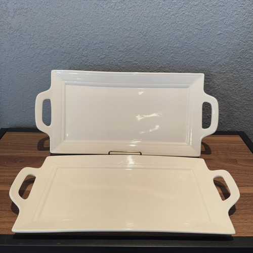 10 STRAWBERRY STREET White Ceramic Serving Tray Platter Appetizer W/handles