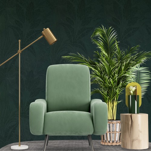 Dark green gray Faux fabric textured floral tropical leaves botanical wallpaper - Picture 2 of 10