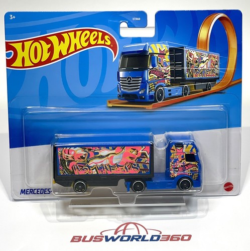 Camión Hot Wheels MERCEDES-BENZ ACTROS Mattel azul GRV12 - NUEVO SELLADO - CONTENEDOR EN MUY BUEN ESTADO