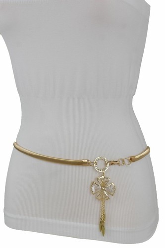 Mujer Metal Dorado Elástico Tira Floral Bling Moda Cumpleaños Cinturón Fun S M - Imagen 3 de 12