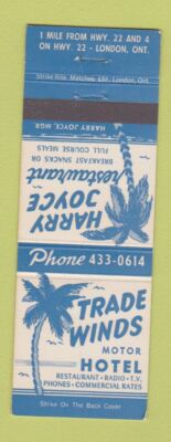 Matchbook Cover - Trade Winds Motor Hotel London ON Harry Joyce