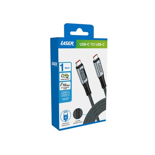 Laser 240W Fast Charge USB-C to USB-C 1M Cable LCD Display Braided Nylon - 第 3/4 張圖片