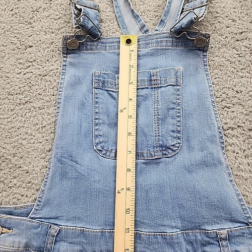 Wax Jeans Overalls Womens Size 1XL Blue Denim Bib Shorts Wash Cuffed Stretchy - Picture 9 of 13