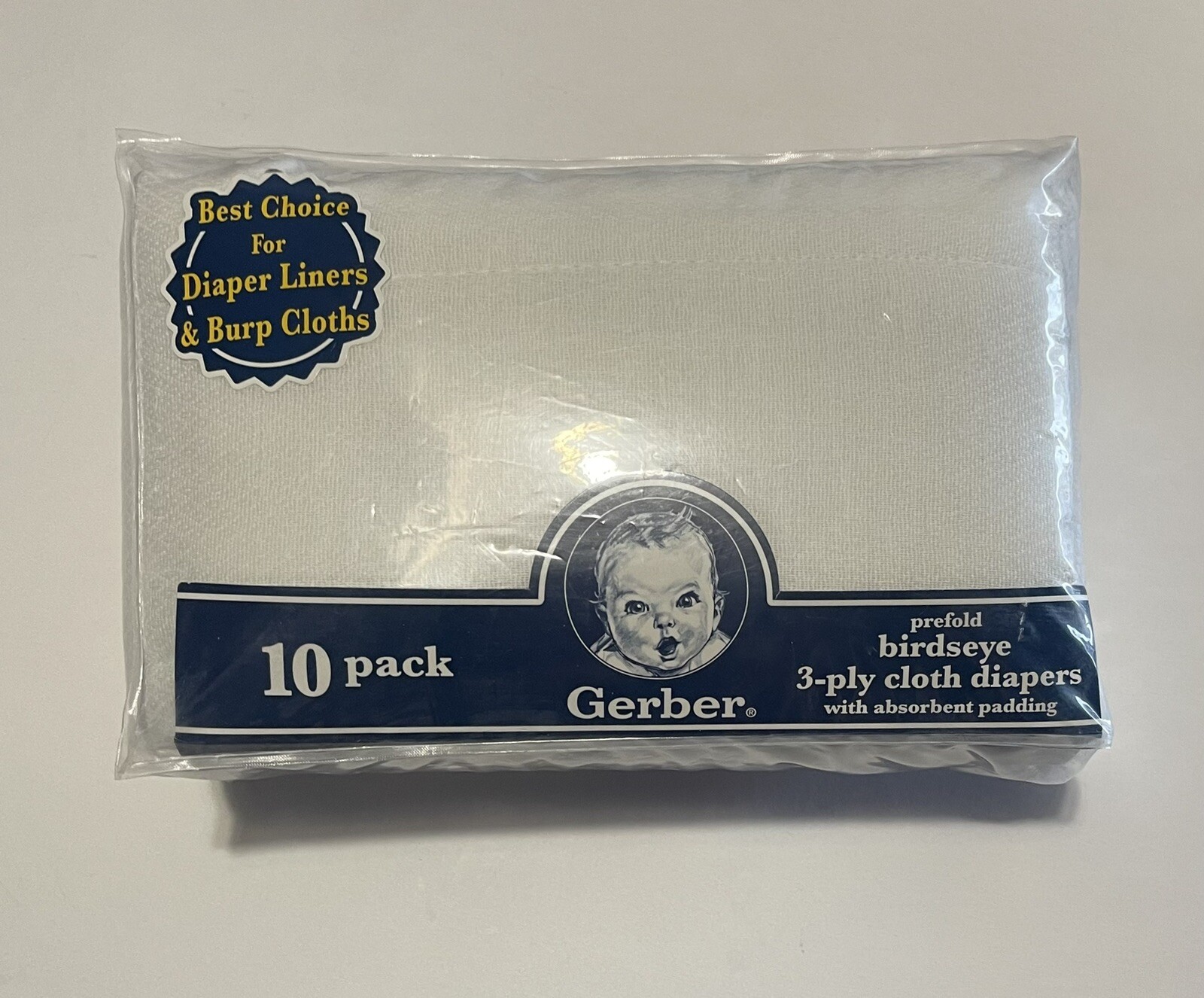 Gerber Prefold Birdseye 3Ply Cloth Diapers White 20” x 14” (1) Pack of