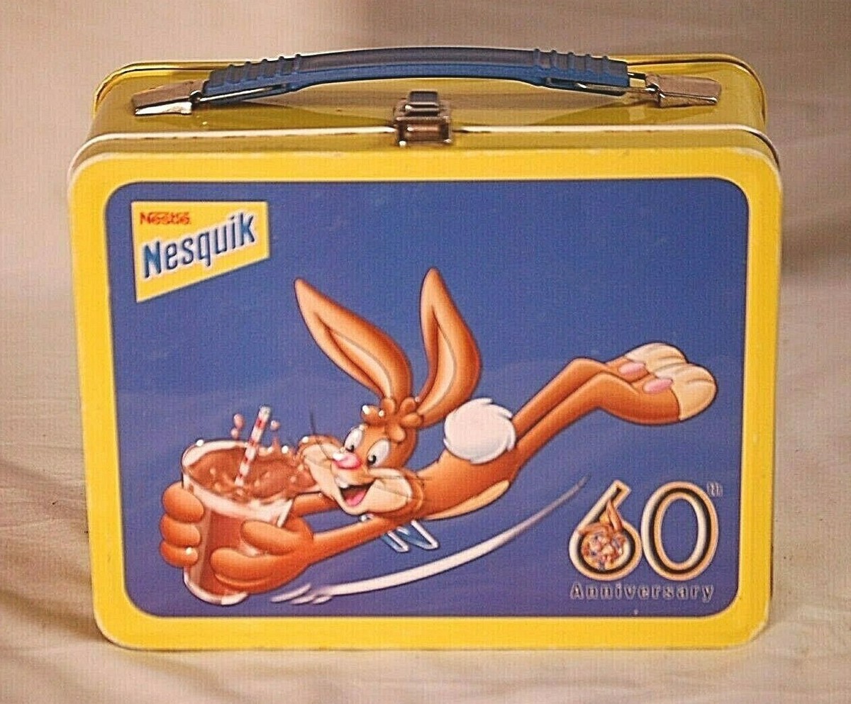 Nestle Nesquik Choc. Bunny Tin Lunchbox Yellow Lunch Box Pail