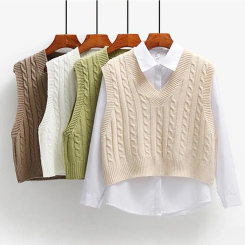 Knitted Sweater Sleeveless Loose Sweater Vest Ladies V-Neck Pullover Tank Tops - Bild 12 von 21