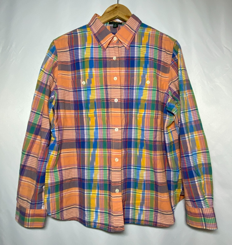 Camicia Lauren Jeans Co LRL con bottoni donna XL Madras a quadri manica lunga linguetta rotolo - Foto 2 di 13