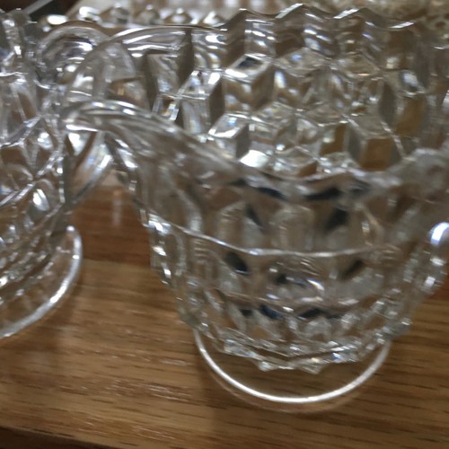 Vintage Fostoria American Clear Creamer and Sugar Bowl Set W/Tray Pre Owned - Picture 5 of 6