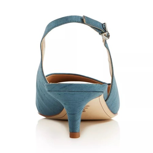 SAM EDELMAN Ludlow Pump Silk Slingback Kitten Heel Pointed Toe US 7.5 Storm Blue - Picture 10 of 11