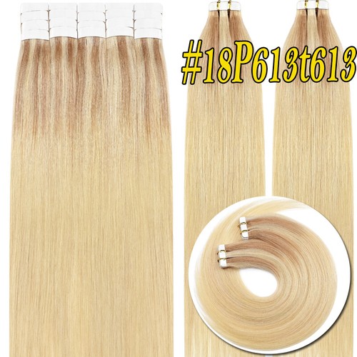 200g 80pcs Thick Skin Weft Tape In Remy Human Hair Extensions Full Head Blonde - Picture 50 of 66