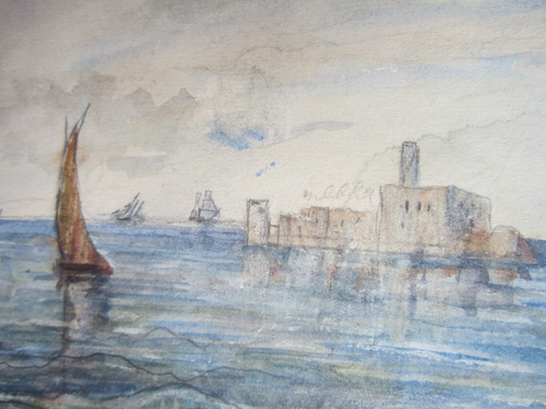 Orig. Zeichnung Aquarell Orient Nordafrika Alexandria Egypt Hafen Port um 1880 - Bild 11 von 18