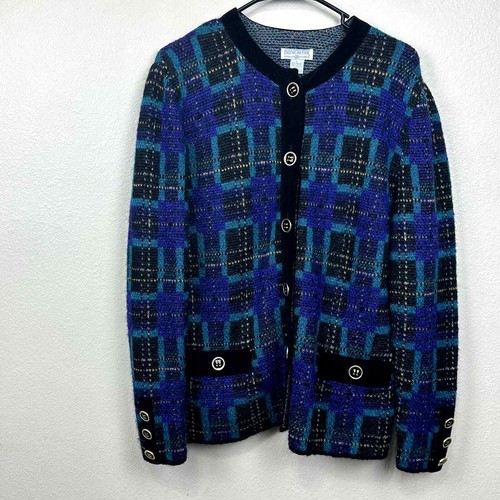 Doncaster Womens Large Blue Purple Turquoise Mohair Wool Jacket Cardigan VTG - Picture 1 of 5