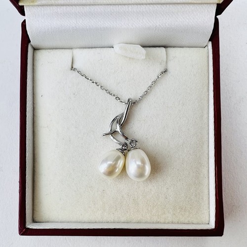 PERLUNA Genuine Pearl Pendant Necklace - Sterling .925 16"-18” w/Box - Picture 3 of 6