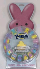 Peeps Press on Nails, Easter Themed & Colors, 16 Press On Nails & 1 Peeps Ring