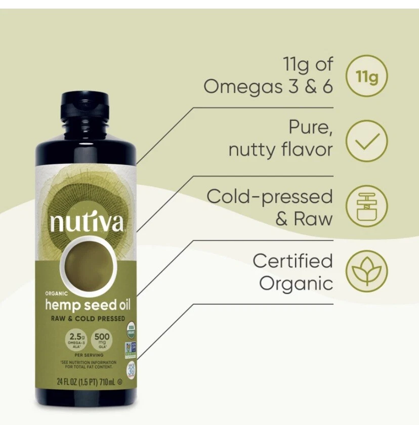 Nutiva Organic Hemp Seed Oil Cold-Pressed Omega 3 Unrefined NONE GMO Fresh 24oz - Image 2 of 4