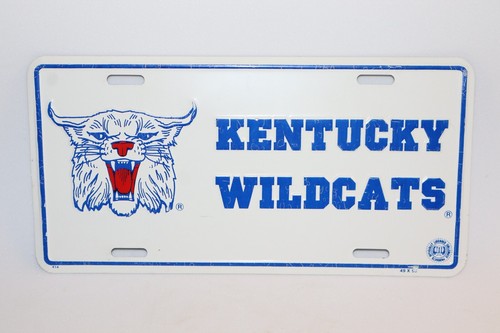 Vintage University KENTUCKY WILDCATS Metal LICENSE PLATE OLD LOGO 1990s Embossed
