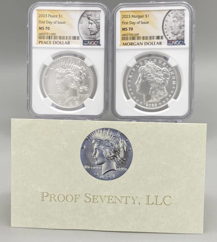 2023 P Peace & Morgan Silver Dollar Set NGC MS70 FDOI w/OGP
