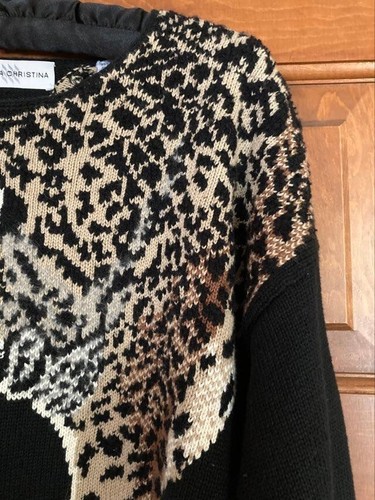Vintage 1990's RARE🐆Leopard Marisa Christina Women's Oversized S Black Sweater - Picture 9 of 16