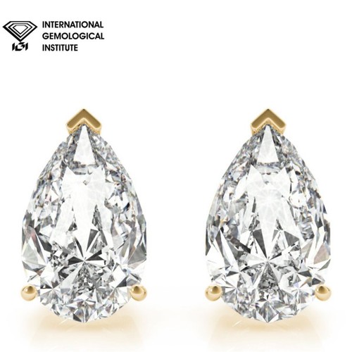 D/VS Lab Grown IGI Certified Pear Cut Diamond Prong Set Stud Earring In Platinum - Picture 29 of 31