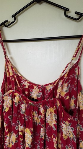 Volcom Womens M (12)Red Floral Swing Dress Double Low Back Spaghetti Straps - Picture 4 of 5
