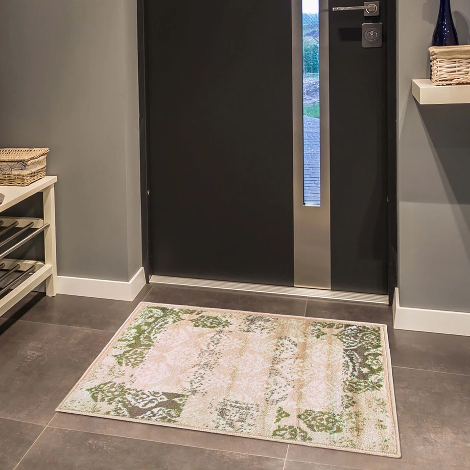 2' X 3' Beige Damask Power Loom Distressed Stain Resistant Area Rug - Image 3 of 4