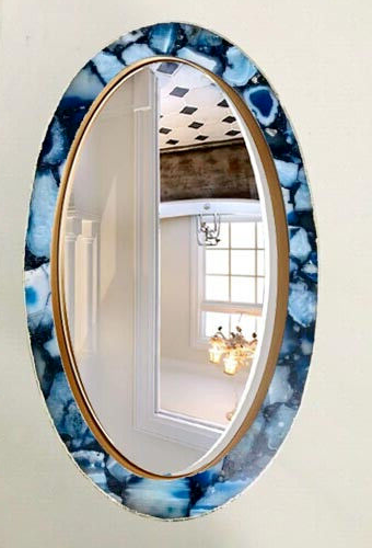 18"x12" Oval Blau Achat Spiegel Rahmen Schlafzimmer Wand Hänge Spiegel Wohnzimmer Dez - Bild 4 von 8