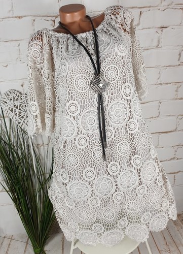 NEU ITALY BOHO VINTAGE HÄCKEL TUNIKA KLEID AUS HÄCKELSPITZE CREME 36-40 - Bild 5 von 7