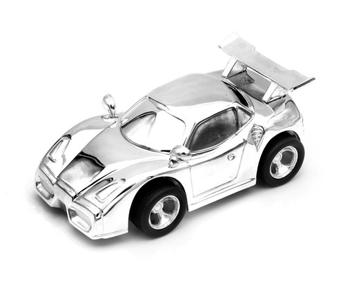 Sparschwein Auto versilbert Rennwagen Spardose Geldgeschenk für Jungen Rennwagen - Picture 4 of 8