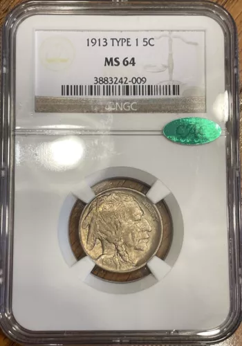 1913 Type 1 Buffalo Nickel 5c NGC MS64 CAC