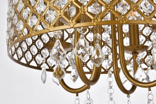 Chandelier Flush Mount Crystal Ceiling Light Brass Bathroom Bedroom Fixture - Picture 8 of 9