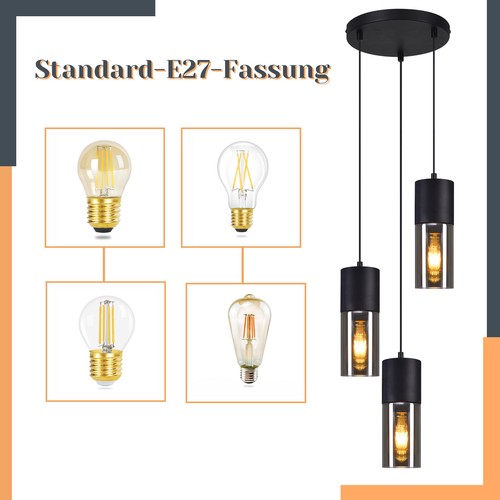 ZMH Pendelleuchte 1/3-flammig E27 Esszimmerlampe modern, schwarz Hängeleuchte - Bild 9 von 44