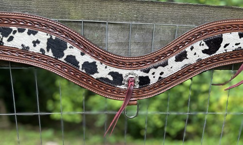 Two Tone Leather Hair On Tripping Collar Western Breast Collar Horse Size Tack - Picture 2 of 9