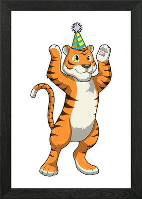 Tiger Party Party hat Framed Wall Art Poster Canvas Print Picture