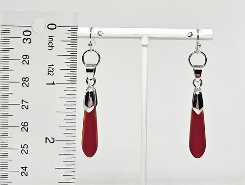Handgefertigte Silber Ohrhänger Boho Ohrringe mit Kirschrot Strand Meer Glasperlen - Bild 3 von 11