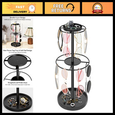 2-Tier Metal Sunglasses Organizer Stand with Storage Trays Anti-Slip Pads - Bl