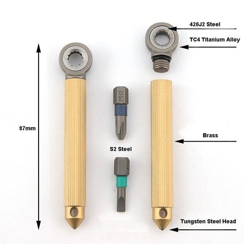 Titanium Brass S2 steel Multi Tools Card Screwdriver Pocket Outdoor Keychain EDC - Picture 9 of 12
