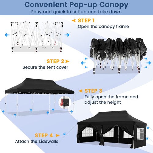 10 x 20FT Pop up Canopy w/6 Sidewalls, Zippered Entrances, Windows, Carrying Bag - Picture 8 of 8