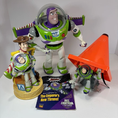 Vtg Disney Toy Story Toy Lot Of 3- Piggy Bank Buzz On Cone Action Figure 12”