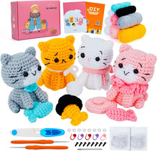 Crochet Kit for Beginners - Cat Crochet Kit with Step-By-Step Video Tutorials, L