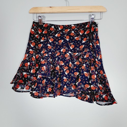 BNWOT NEW TOPSHOP SKIRT PETITE 4 BLACK RED FLORAL CHIFFON SHORT SUMMER 13" TX92 - Picture 2 of 9