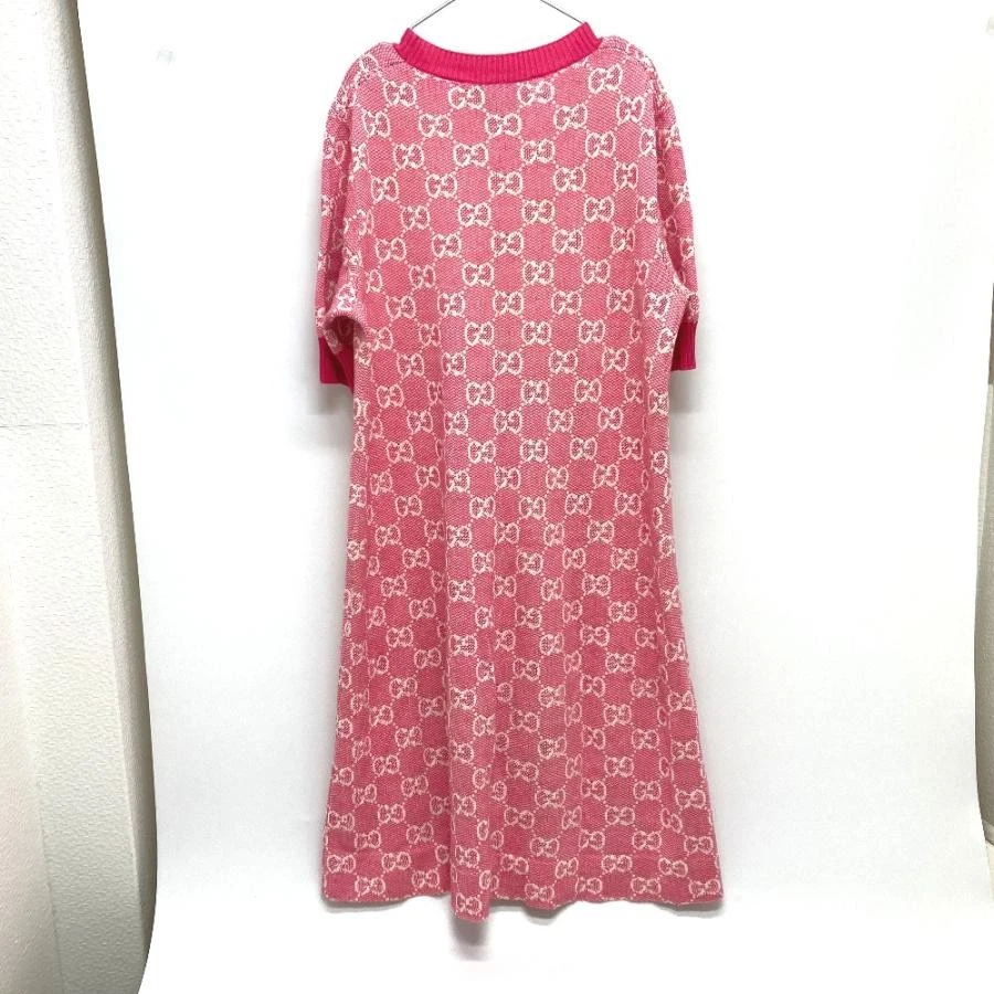 Robe tricotée manches courtes jacquard GUCCI GG 20AW rose femme 93 cm x 46 cm