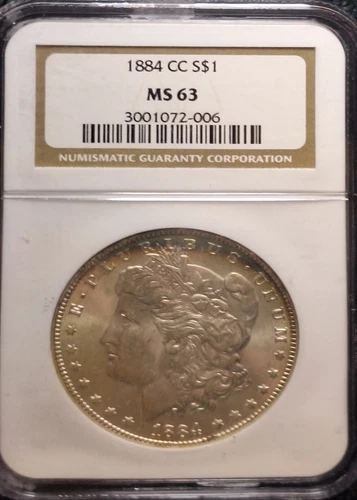 1884CC $1 Morgan Silver Dollar NGC MS63 Rim Toning