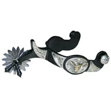 78AI Hilason 2 In Men's Spurs Western Black Steel Texas Longhorn 16pt