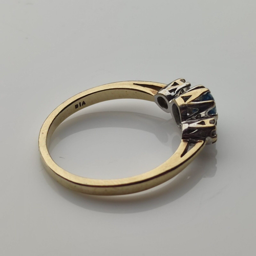 9ct Yellow Gold Ring Blue Oval Topaz and Diamonds Gemstones UK Ring Size N 1/2 - Picture 5 of 12