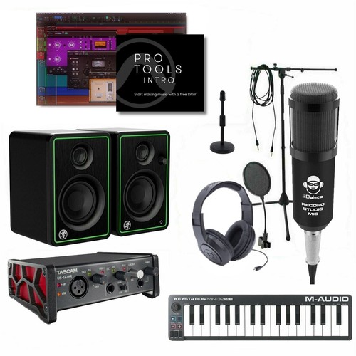 Home Studio Recording Bundle Mackie Monitors Tascam Keyboard Pro Tools Intro - Picture 1 of 9