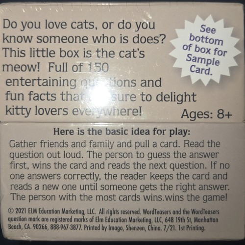 Word Teasers Cat Trivia Card Game 150 Cards Funny Facts for All Ages New - Picture 2 of 5