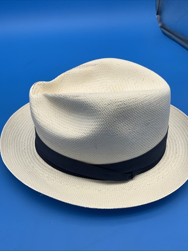 Fedora de paja blanca Dobbs Fifth Avenue Parker para hombre con banda azul marino talla 7 1/4 - Imagen 7 de 12